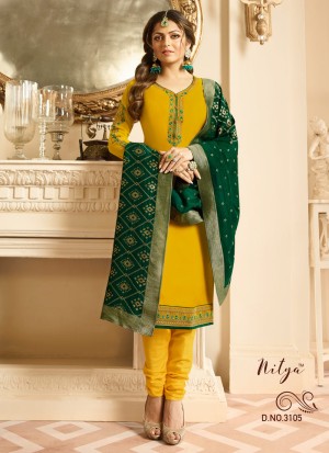 Shop Online Drashti Dhami Yellow Embroidered Wedding Wear Churidar Suits Nitya Vol 131 3105 By LT Fabrics SC 013570 At suryavansicreation Salwar Kameez Wholesale India